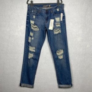 NWT Revolt Women's Size 15 Boyfriend Distressed Ripped Jeans